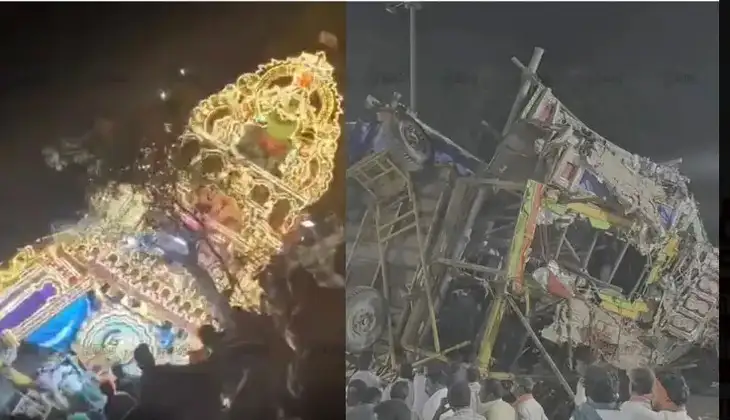 மயான கொள்ளை திருவிழாவில் தேர் சரிந்து விழுந்து விபத்து… அதிரிச்சி வீடியோ வைரல்! Chariot collapses during Mayana Kollai festival, causing accident… Shocking video goes viral!