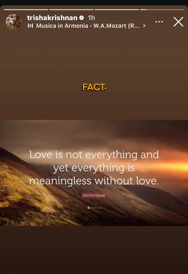 Trisha Krishnan Instagram post on love viral